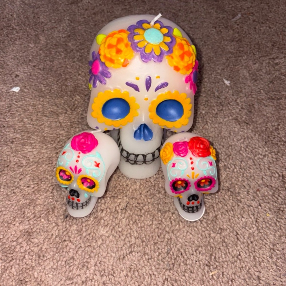 Colorful Sugar Skull Candle Set